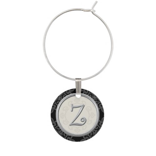 Stylish Silver Monogram Initial Z Wine Charms