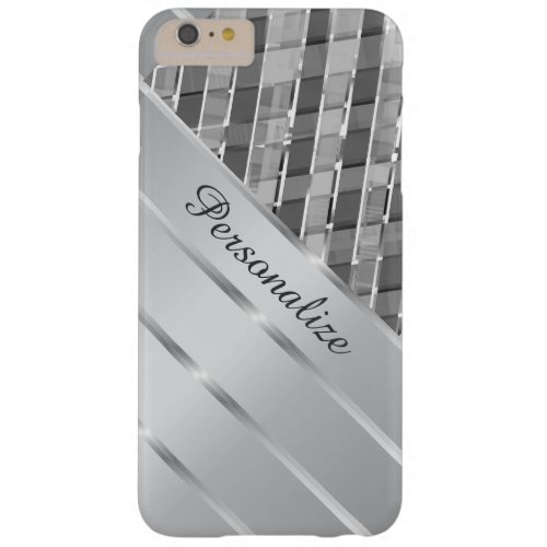 Stylish Silver Stripes Custom Name Barely There iPhone 6 Plus Case