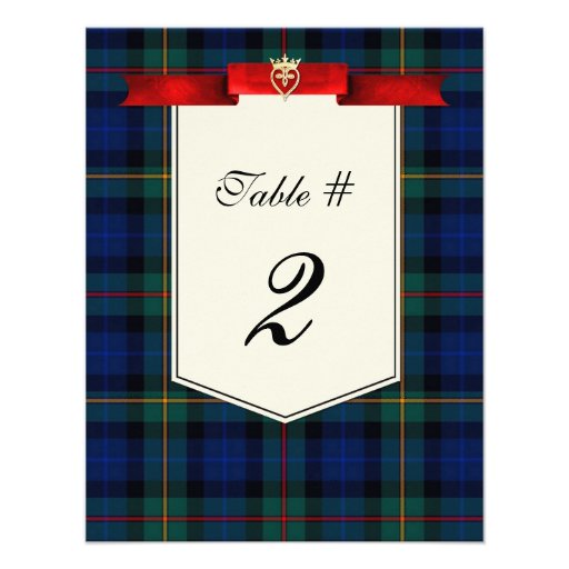 Stylish Smith Tartan Plaid Wedding Table Number Personalized Invitations