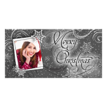 Stylish Snow Black & White Christmas Photo Card