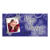 Stylish Snow Blue Glow Christmas Photo Card