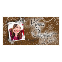 Stylish Snow Brown Glow Christmas Photo Card