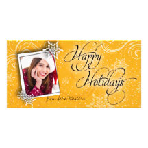 Stylish Snow Flake Orange Happy Holiday Photo Card