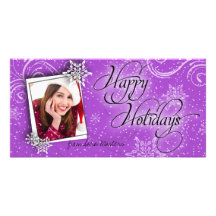 Stylish Snow Flake Purple Happy Holiday Photo Card