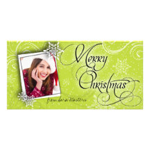 Stylish Snow Flakes Green Christmas Photo Card
