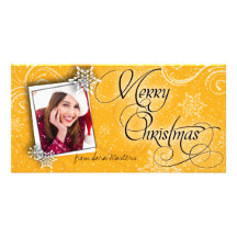 Stylish Snow Flakes Orange Christmas Photo Card