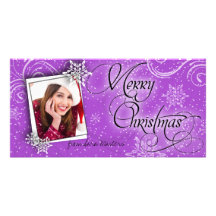 Stylish Snow Flakes Purple Christmas Photo Card