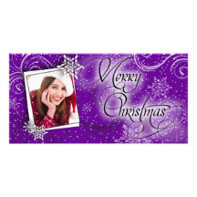 Stylish Snow Purple Glow Christmas Photo Card