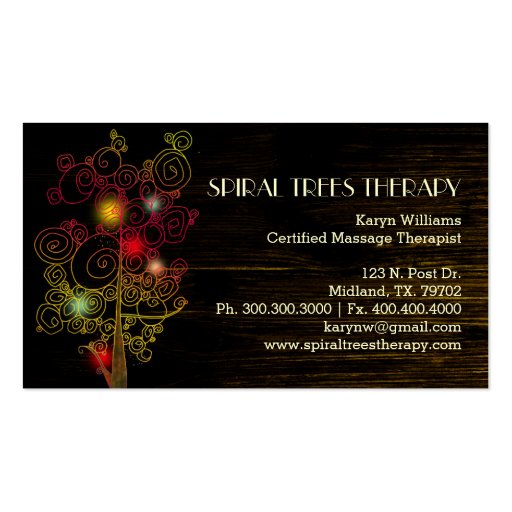 Stylish Spiral Trees Massage Therapy Business Card (back side)
