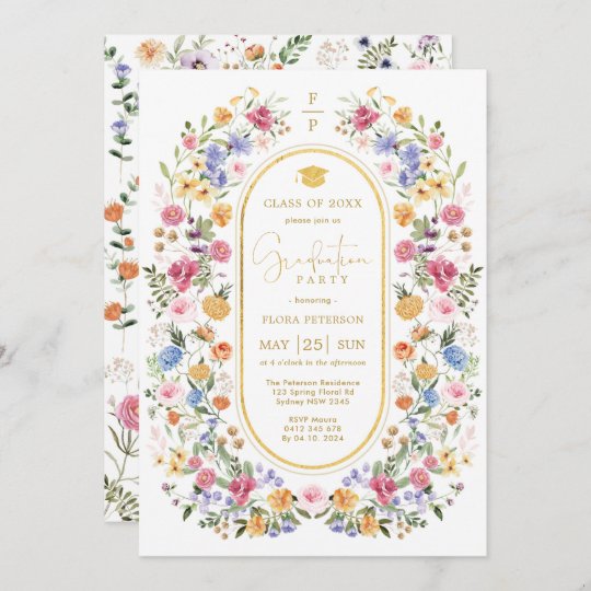 Stylish Spring Wildflower Meadow Garden Graduation Invitation Zazzle