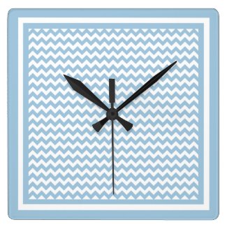 Stylish Square Wall Clock, Blue and White Chevrons