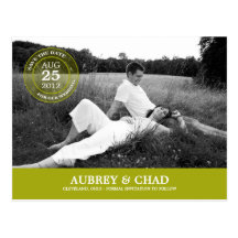 Stylish Stamp Save The Date Postcard (Lime)