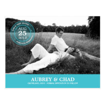 Stylish Stamp Save The Date Postcard (Turquoise)