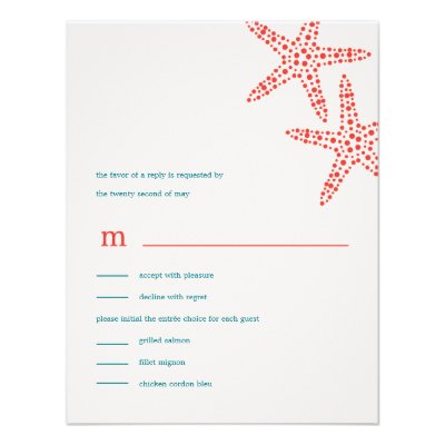 Stylish Starfish Wedding RSVP/Response Cards Custom Invite