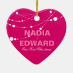 Stylish Strands | fuschia white Photo Ornament
