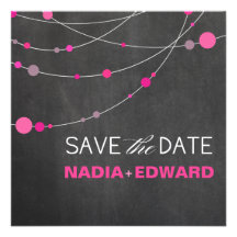 Stylish Strands Save the Date chalkboard fuschia Invitation