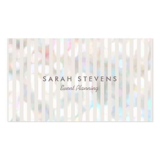 Stylish Subtle Bokeh White Stripes Event Planner Business Cards (front side)