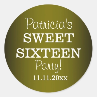 Stylish Sweet 16 Party Stickers : Metallic Green