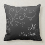 Stylish Swirl Custom Monogram Black Pillows