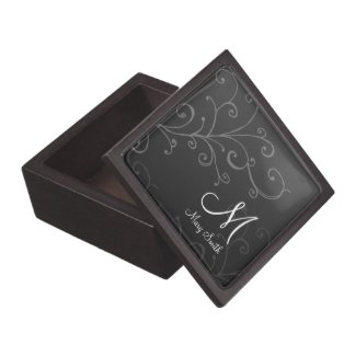 Stylish Swirl Custom Monogram Black planetjill_giftbox