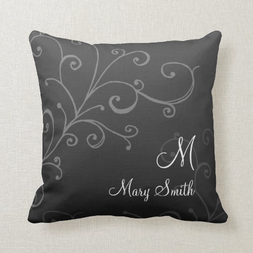 Stylish Swirl Custom Monogram Black Throw Pillow Zazzle