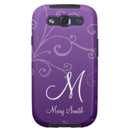 Stylish Swirl Custom Monogram Purple Galaxy S3 Covers