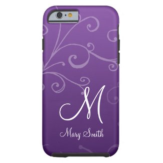 Stylish Swirl Custom Monogram Purple iPhone 6 Case
