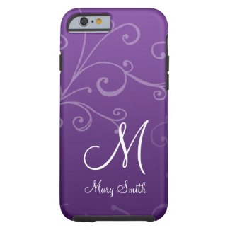 Stylish Swirl Custom Monogram Purple iPhone 6 Case