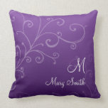 Stylish Swirl Custom Monogram Purple Pillow
