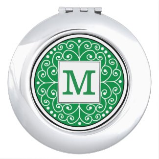 Stylish Swirl Green Custom Monogram Mirror For Makeup