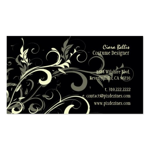 Stylish swirls Costume Designer Business Card Templates (back side)