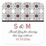 Stylish Swirls Thank You Wedding Monogram Square Sticker