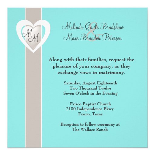 Stylish Taupe and Aqua Blue Wedding Invitation