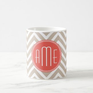 Stylish Taupe and Coral Custom Monogram Classic White Coffee Mug