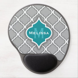 Stylish Teal and Gray Moroccan Tile Pattern Gel Mouse Pad