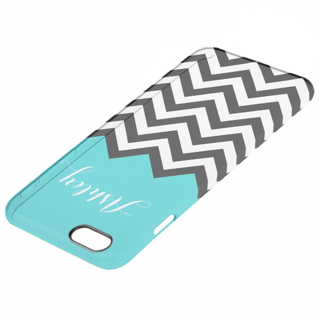 Stylish Teal Blue Chevron Zigzag Pattern Monogram Uncommon Clearlyâ„¢ Deflector iPhone 6 Plus Case-3