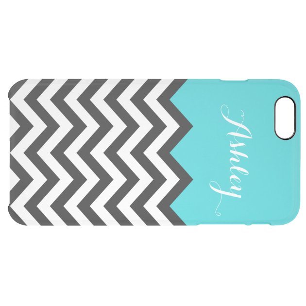 Stylish Teal Blue Chevron Zigzag Pattern Monogram Uncommon Clearlyâ„¢ Deflector iPhone 6 Plus Case-5