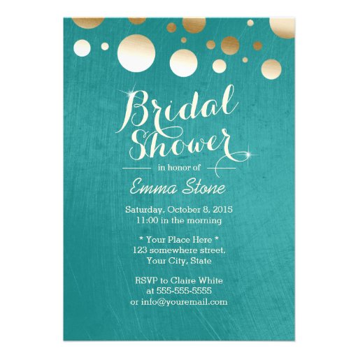 Stylish Teal Green Gold Dots Bridal Shower Custom Invite
