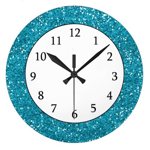 Stylish Turquoise Blue Glitter Large Clock Zazzle