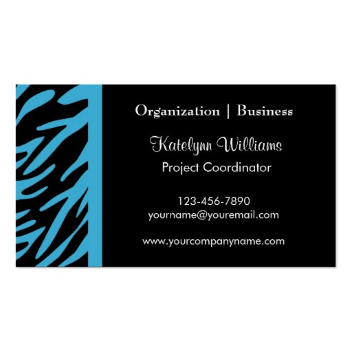 Stylish Turquoise Zebra Stripes Business Cards (front side)