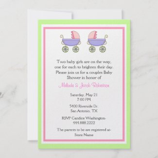 Stylish Twin Girls Couples Baby Shower Invitation zazzle_invitation