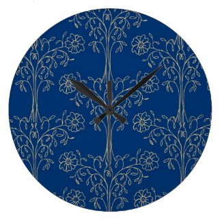 Stylish Wall Clock, Dark Blue, Gold-effect Pattern