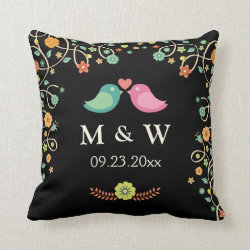 Stylish Wedding Monogram Floral Love Birds Couple Pillow