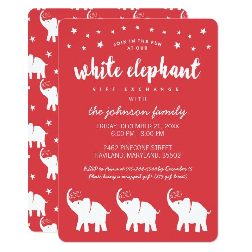 stylish white elephant holiday party invitations zazzle stylish white elephant holiday party invitations zazzle