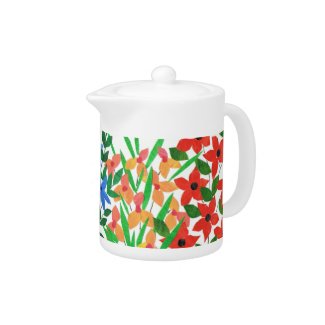 Stylish White Tea Pot with Bright Flowers