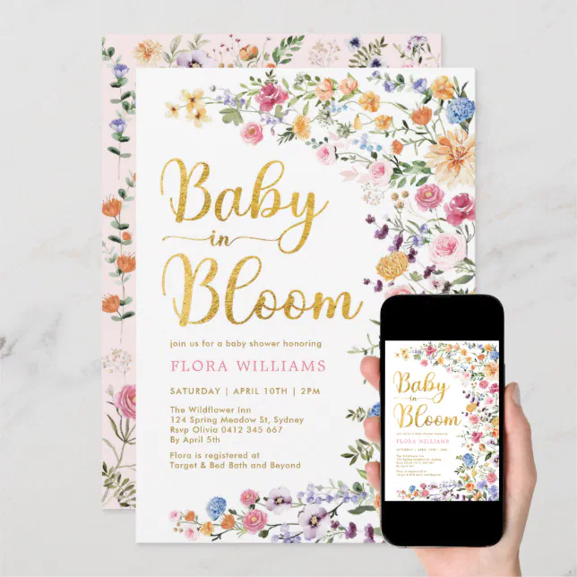 Stylish Wildflower Meadow Baby In Bloom Garden Invitation Zazzle