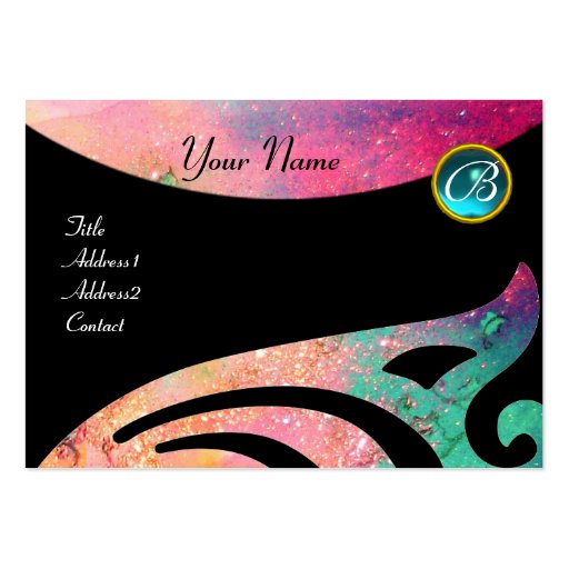 STYLISH WINGS MONOGRAM ,AQUA BLUE ,pink,green,teal Business Card Template (front side)