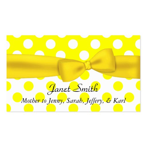 Stylish Yellow and White Polka Dot Mommy Card Business Card Template (front side)