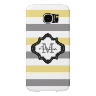 Stylish Yellow Gray White Stripes Custom Monogram