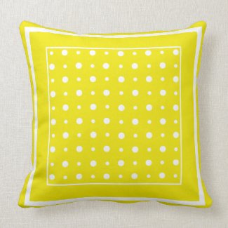 Stylish Yellow Pillow or Cushion, White Polka Dots